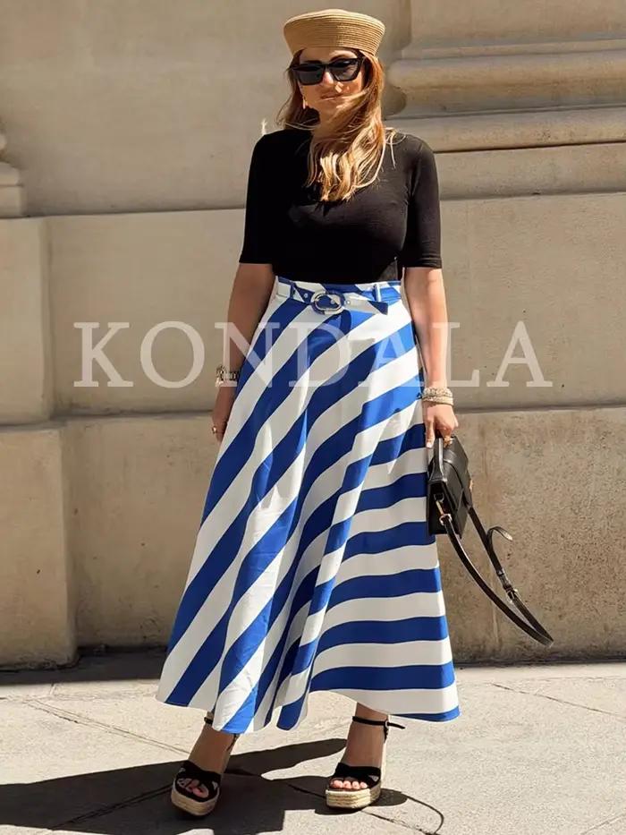 Jupe trapèze élégante rayée KONDALA pour femme