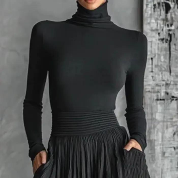 France élégant deux pièces jupe ensemble pour femmes poches solide minimaliste ourlet fendu plissé une ligne Vintage col roulé mince costumes