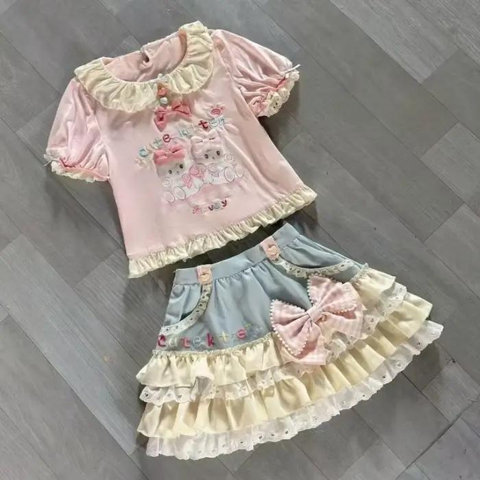 Nouvel ensemble jupe et t-shirt style Lolita Kawaii japonais pour femme