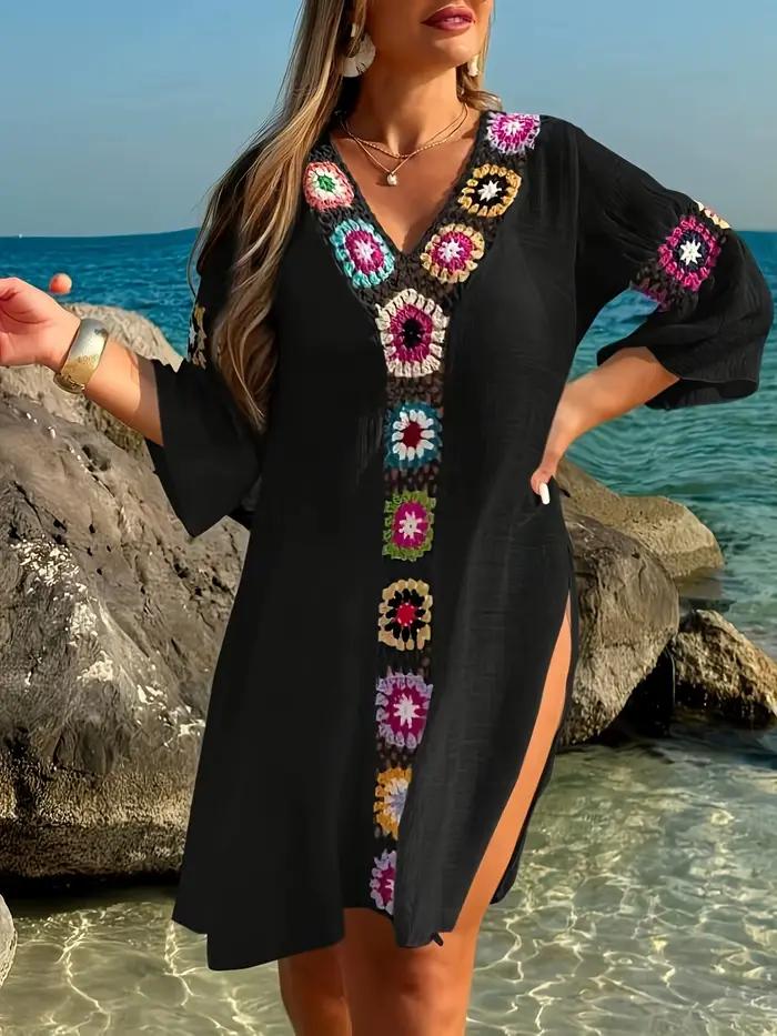 Robe tunique enveloppante MOXDO pour femmes : style plage et vacances, décontractée et tendance, col en V, tricotée, parfaite pour la plage