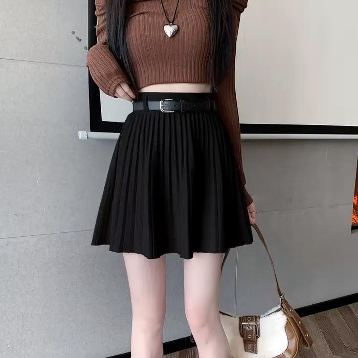Jupe plissée tricotée pour femme junior automne hiver couleur unie style préppy silhouette une ligne tricoté matière coton polyvalente occassions spéciales