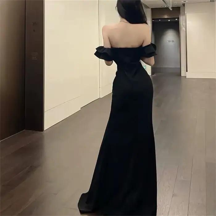Robe de soirée rouge, sexy, dos nu, taille haute, fendue, à volants, élégante, pour femmes, 2025