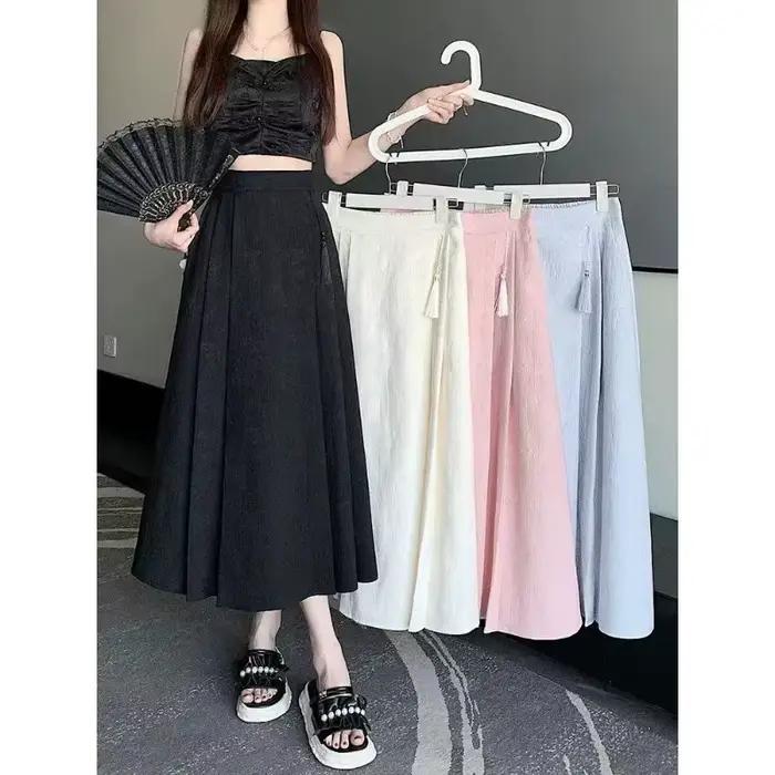 Nouvelle jupe de style chinois avec taille élastique, élégante et plissée
