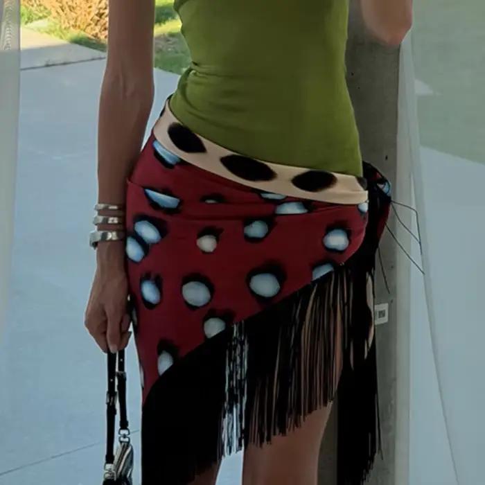 Jupe Courte Vintage à Pois Imprimés pour Femme