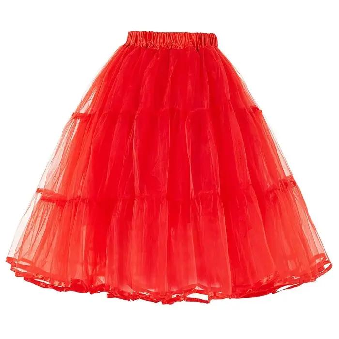 Jupons d'été jupe bouffante en Organza rétro robe Vintage sous-jupes femmes cerceaux grande taille danse Crinoline jupon blanc