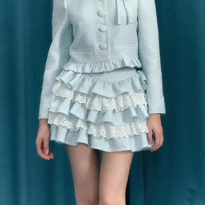 Jupe Gaono Lolita Kawaii en polyester et élasthanne avec dentelle pour style Y2K et occasions spéciales