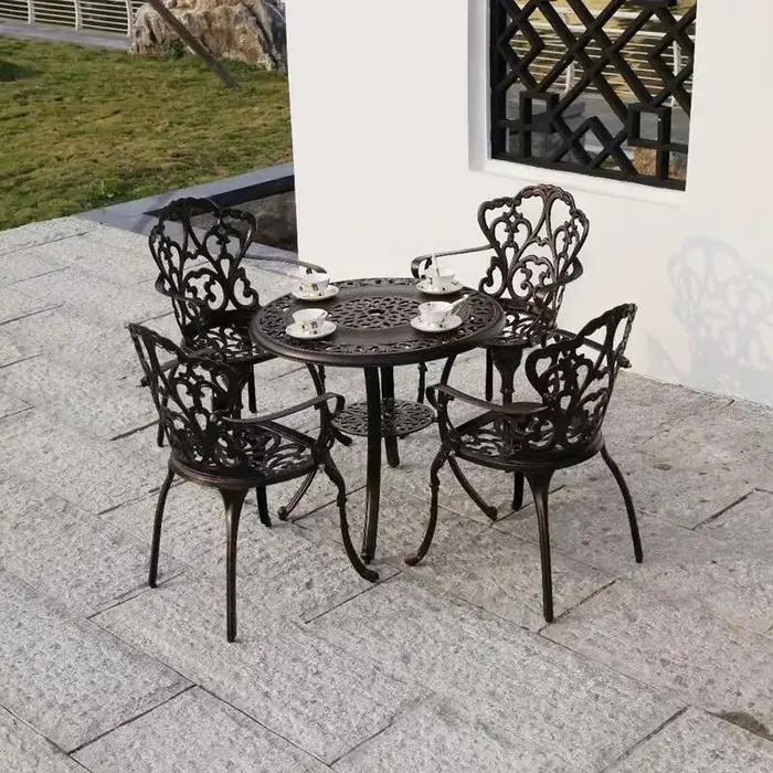 Tables et chaises en aluminium moulé pour l'extérieur, meubles de terrasse d'hôtel, table ronde en métal, cour, jardin