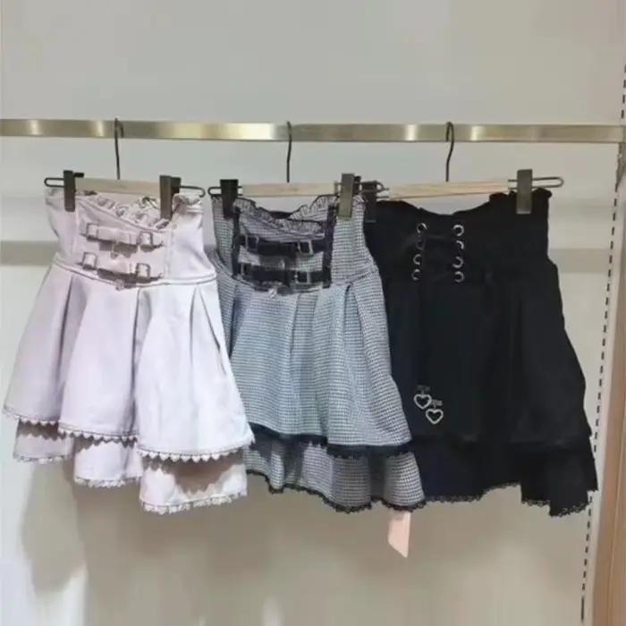 Jupe-short taille haute Sweet Lolita Jirai Kei - Jupe courte à double boucle pour femmes