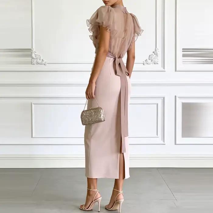 Ensemble élégant jupe moulante et haut en maille transparente pour femme – Collection été couleur unie, coupe ajustée, idéal pour le quotidien