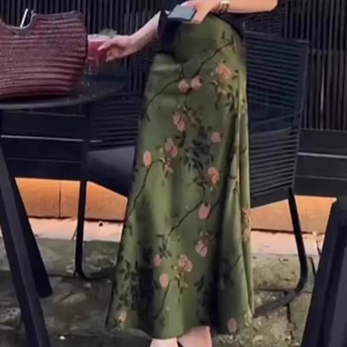 Jupe longue rétro taille haute évasée pour femme