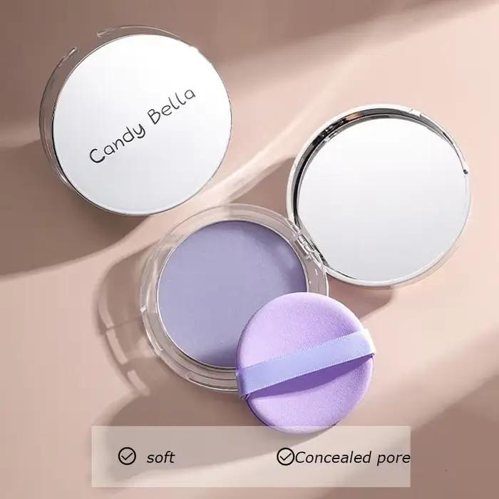 Poudre à réglage mat durable, contrôle de l'huile, poudre pressée à paillettes violettes, éclaircissante pour le visage, gelée, fond de teint Compact, maquillage