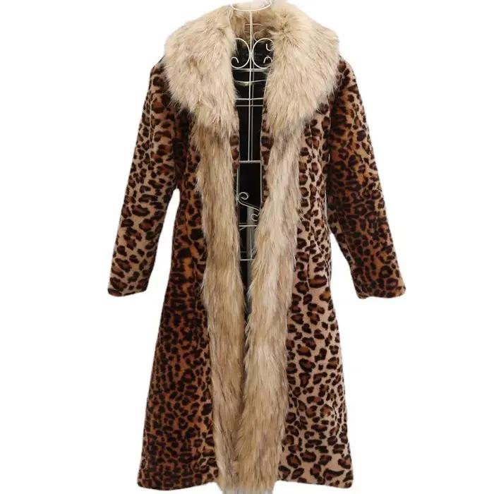 Manteau Long en fausse fourrure léopard pour femme, Cardigan épais en fausse fourrure de renard, col de luxe, veste longue, pardessus chaud et moelleux, hiver