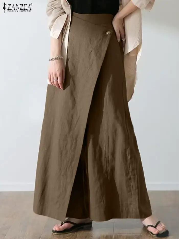 2025 ZANZEA femmes Vintage jupes pantalon couleur unie décontracté