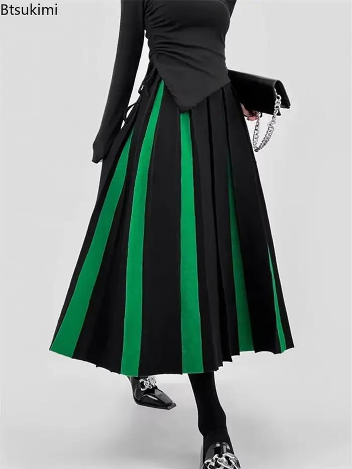 Nouveau 2026 jupes longues pour femmes automne hiver tricoté jupe trapèze noir blanc luxe