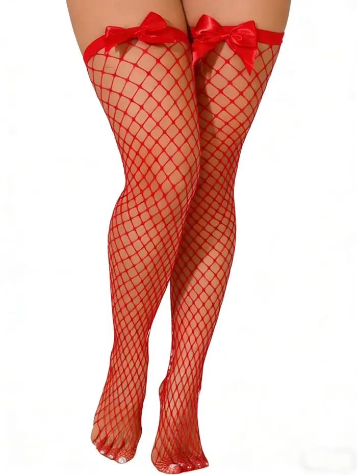 Bas résilles rouges pour femmes avec nœud en satin, bas transparents sexy pour tenues de soirée et de boîte de nuit élégants à offrir pour femme occasions spéciales