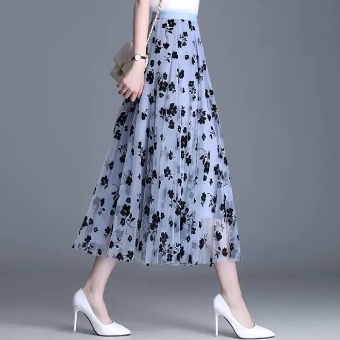 Femmes maille jupe mode crochet fleur ample Midi