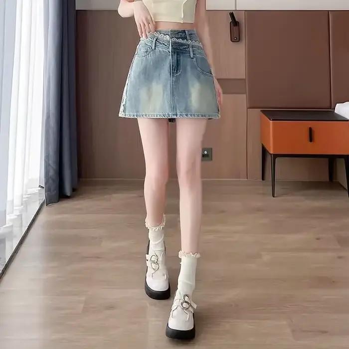 Femme Denim jupe courte épissage mignon taille haute jean jupes pour femmes qualité Harajuku vêtements tendance 2025 Chic et élégant