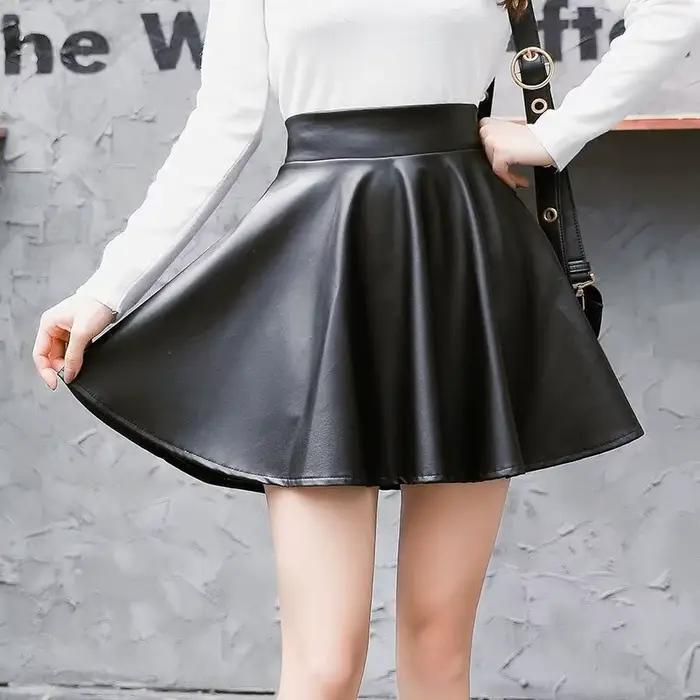Femmes Sexy Faux cuir jupes taille haute élastique Mini jupe courte multi-usages pour patineuse travail discothèque