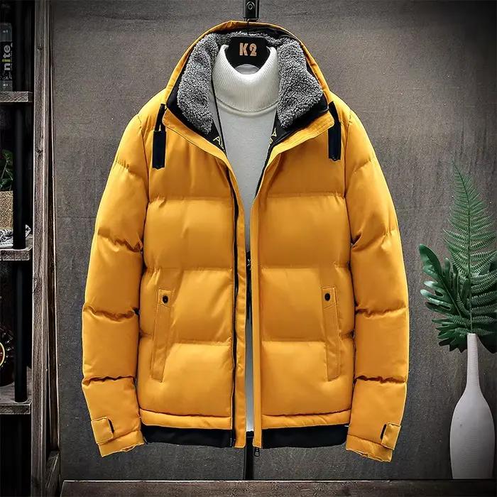 Homme doudoune hiver mode épaissir chaud contraste couleur mâle vêtements d'extérieur col rabattu à manches longues confortable hommes manteau