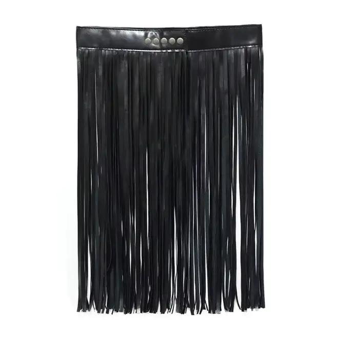 F3MD – jupe à franges en Faux cuir pour femmes, taille haute, harnais avec boutons à pression, robe de Costume Punk Rock pour fête d'halloween