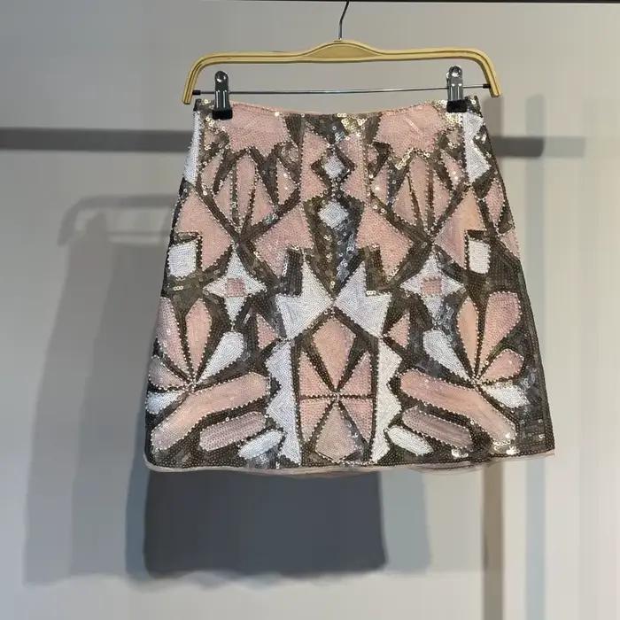 Y2k – jupe Chic géométrique à blocs de couleurs, jupe à paillettes perlées, jupe crayon pour femmes, jupe de danse à la mode, vêtements de club de fête
