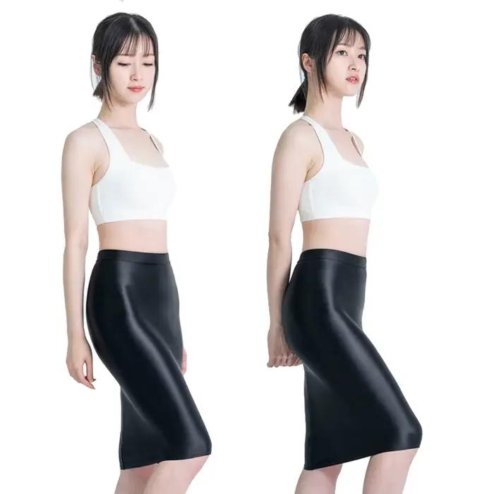 MJINM femmes Sexy brillant hanche enveloppement une étape genou longueur danse jupe professionnelle bureau