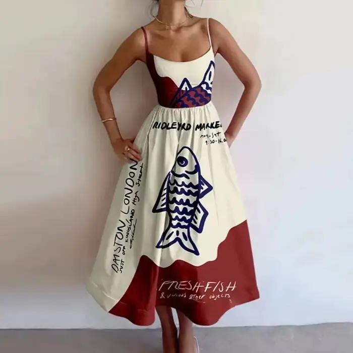 Robes longues élégantes pour femmes, nouvelle tendance d'été, col carré, épaules dénudées, sans manches, longueur au dos, robe imprimée