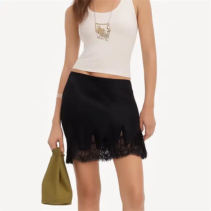 Hirigin Sexy solide dentelle Patchwork jupe femmes mode droite irrégulière rue jupes courtes femme fête dame Mini bas