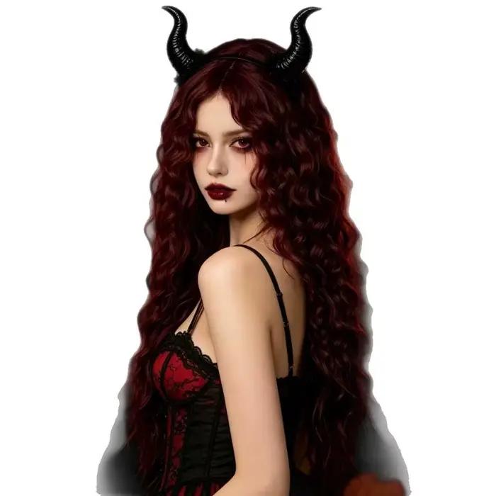 Perruque synthétique longue et bouclée bordeaux pour femme, personnalisée, pour fête, cosplay, Halloween, simulation de cheveux