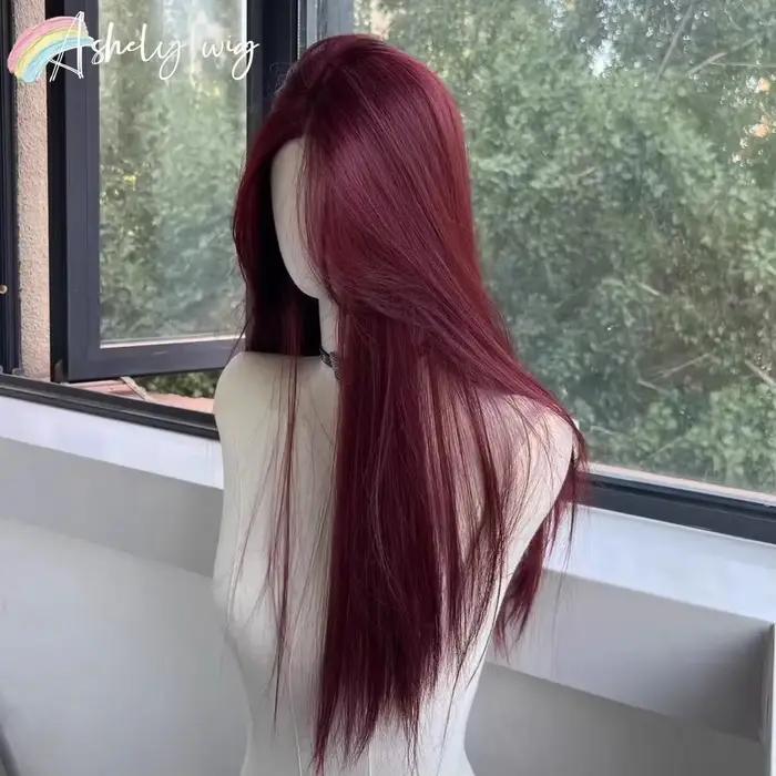 Perruque noire pour femmes, cheveux longs et lisses, bandeau, perruque Lace Front Wig, tempérament Cosplay pour usage quotidien, perruques synthétiques noires Lolita