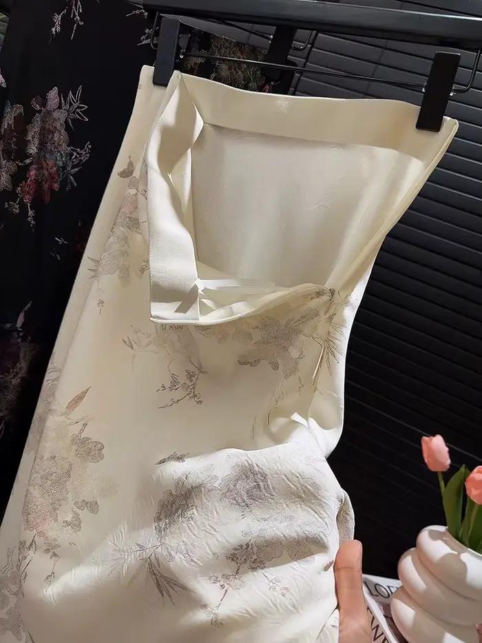 2025 nouveauté femmes élégant Vintage jupe taille haute fleur Sexy Satin Maxi jupes Faldas Femme Streetwear