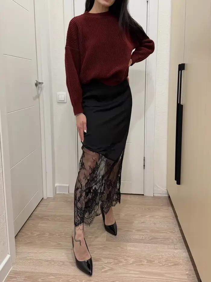 Trendix femmes Patchwork dentelle jupes 2025 nouvelle taille haute mince évider Maxi jupes automne marron mode fête Club Boho jupe