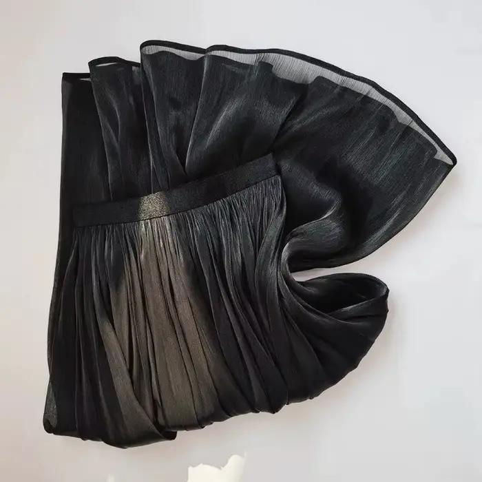 Jupe longue plissée en mousseline transparente pour femme, coupe évasée fluide