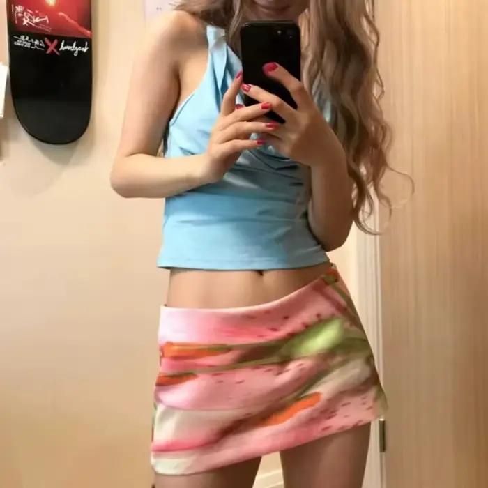 Mini-jupe trapèze vintage Y2K esthétique pour femme