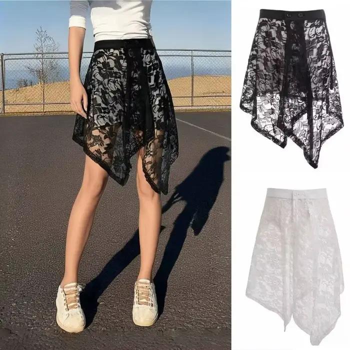 Sous-jupe en dentelle irrégulière, Anti-éblouissement, asymétrique, en maille, robe, Streetwear, taille haute, jupe de sécurité, jupon