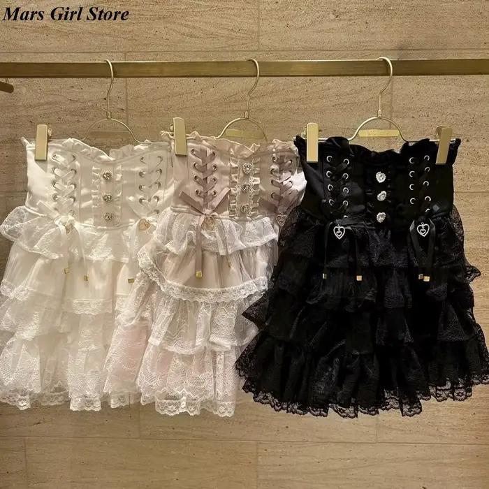 Jupe superposée en dentelle Lolita japonaise pour femmes style demoiselle d'honneur mini jupe trapèze romantique et élégante pour été ocassions spéciales