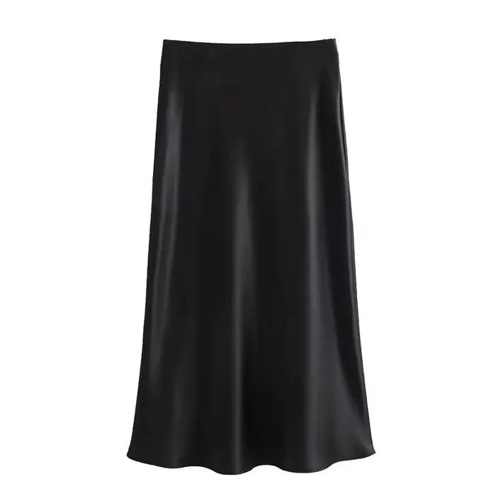Jupe Taille Haute en Satin Polyestère Pour Femmes Occasions Professionnelles Et Décontractées