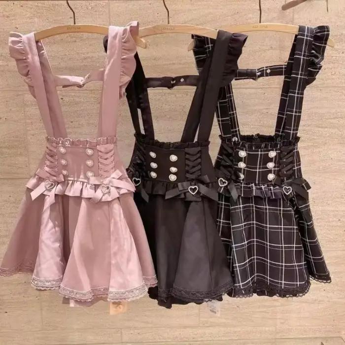 Jupe courte à bretelles style gothique japonais Lolita