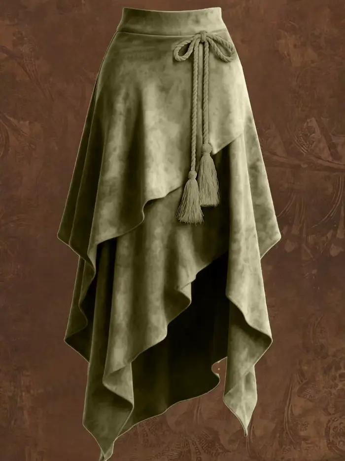 Jupe mi-longue en daim de style occidental rétro