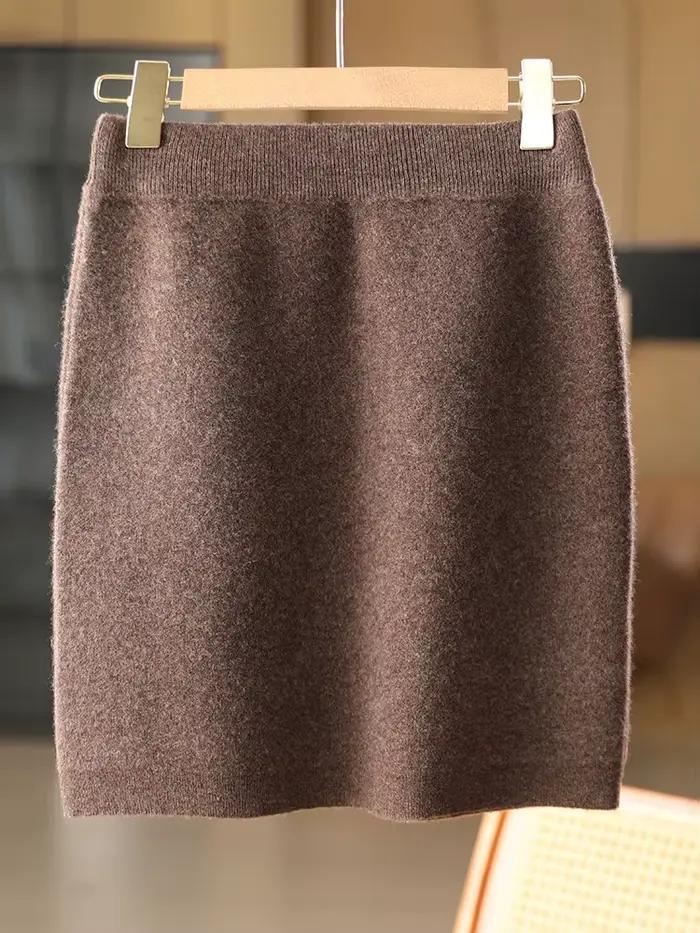 Femmes laine jupes automne hiver bureau dame Mini jupe cintrée taille élastique 100%