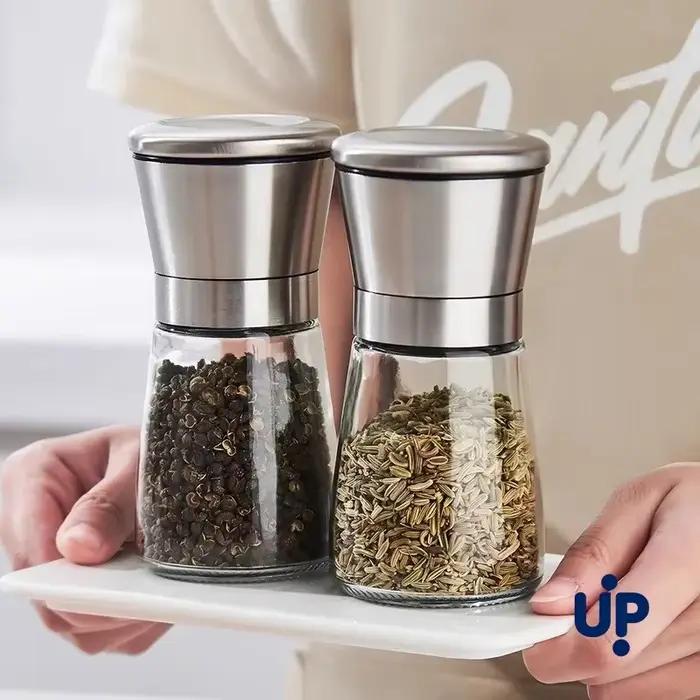 Moulin à poivre 180/200 ml en acier inoxydable avec bouteille en verre, moulin à épices manuel, moulin à poivre pour la cuisine domestique, gadgets de cuisine