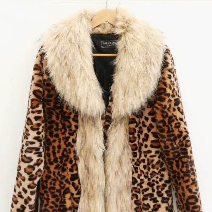 Manteau Long en fausse fourrure léopard pour femme, Cardigan épais en fausse fourrure de renard, col de luxe, veste longue, pardessus chaud et moelleux, hiver