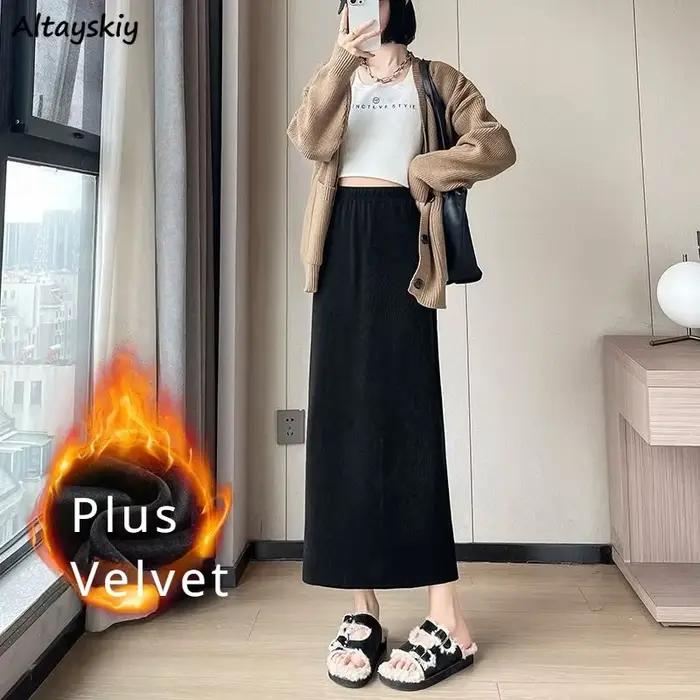Plus velours jupes droites femmes automne hiver