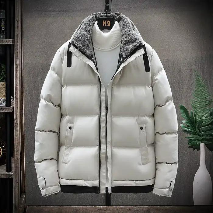 Homme doudoune hiver mode épaissir chaud contraste couleur mâle vêtements d'extérieur col rabattu à manches longues confortable hommes manteau