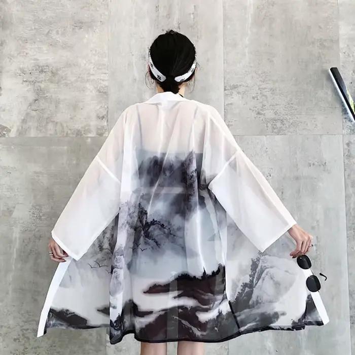Kimono japonais traditionnel pour femme, Cardigan Long, chemisier Cosplay, chemise Yukata, robe japonaise Haori Geisha KZ001, 2021