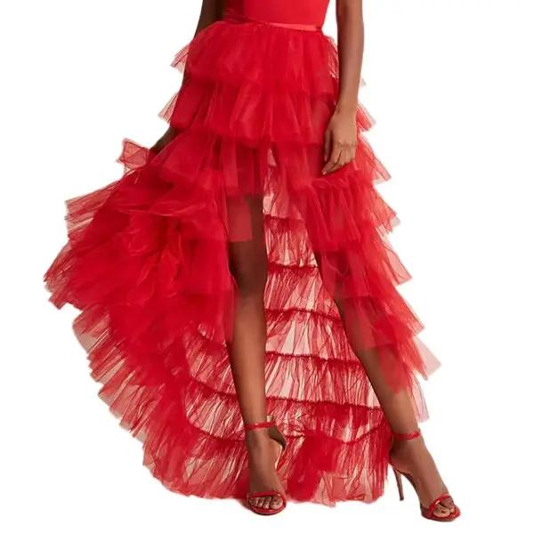 Jupe en tulle transparent pour femmes, jupe de fête avec volants, longueur au sol, style bohème, pour mariages, cocktails, soirées et occasions spéciales