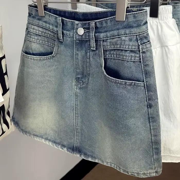 Mini jupe en jean taille haute vintage pour femmes