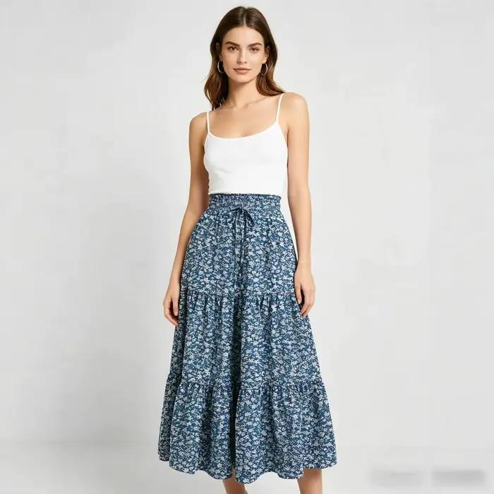 Nouvelle jupe mini évasée taille haute à imprimé floral 2026 pour femme