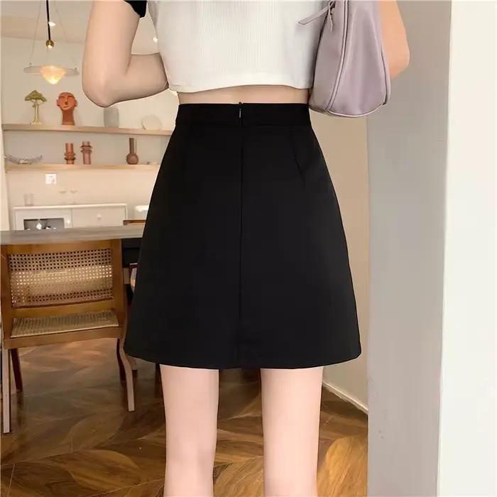 Xpqbb jupe noire femmes 2024 été nouveau Simple basique taille haute Mini jupes femme mode coréenne décontracté a-ligne