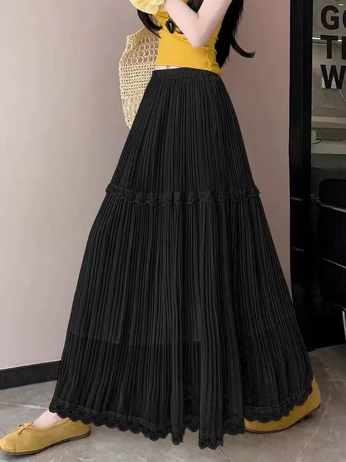 Jupe plissée d'été en mousseline de soie taille haute